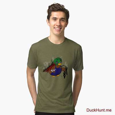 Dead Boss Duck (smoky) Green Tri-blend T-Shirt (Front printed) image