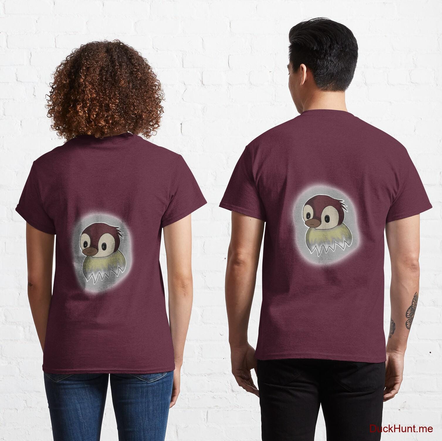 Ghost Duck (foggy) Dark Red Classic T-Shirt (Back printed)