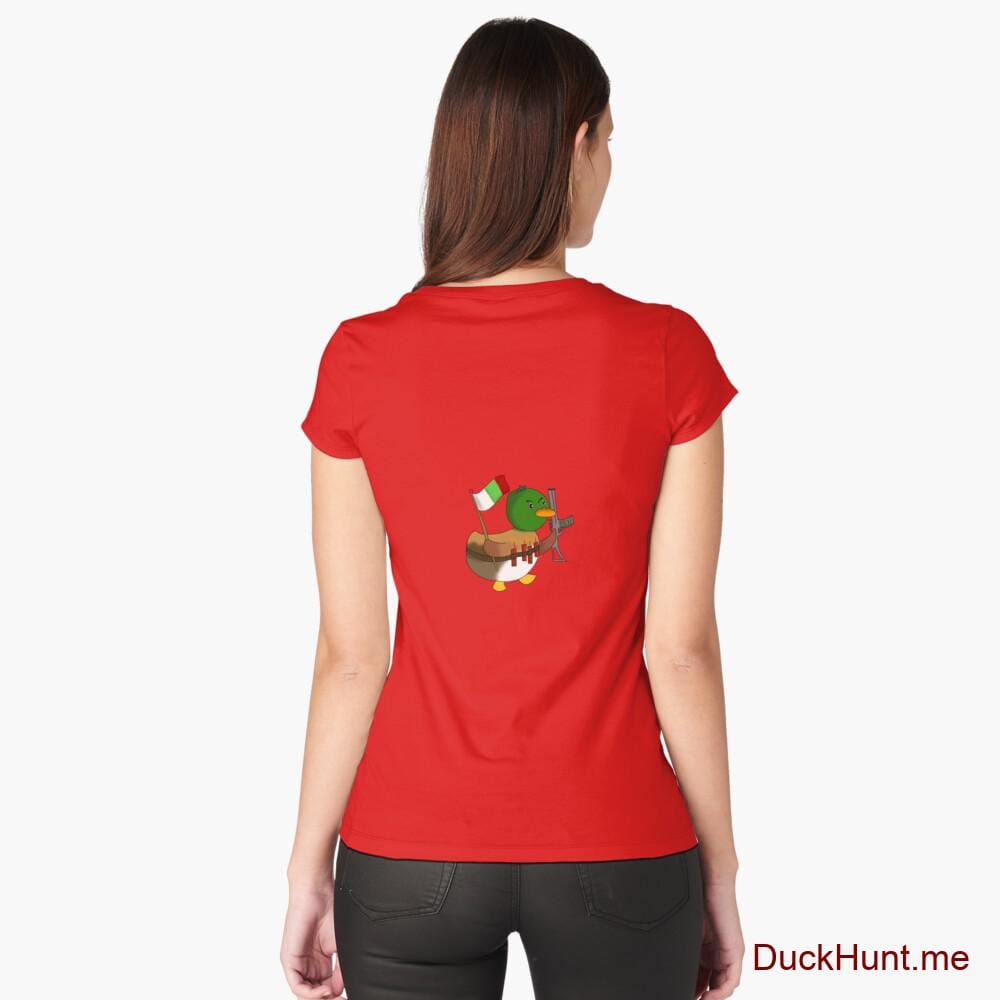 Kamikaze Duck Red Fitted Scoop T-Shirt (Back printed)