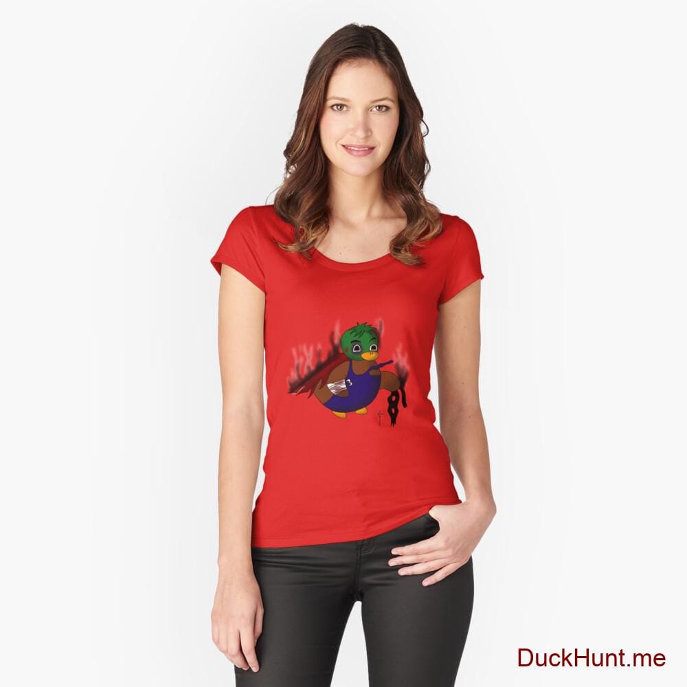 Dead Boss Duck (smoky) Red Fitted Scoop T-Shirt (Front printed)