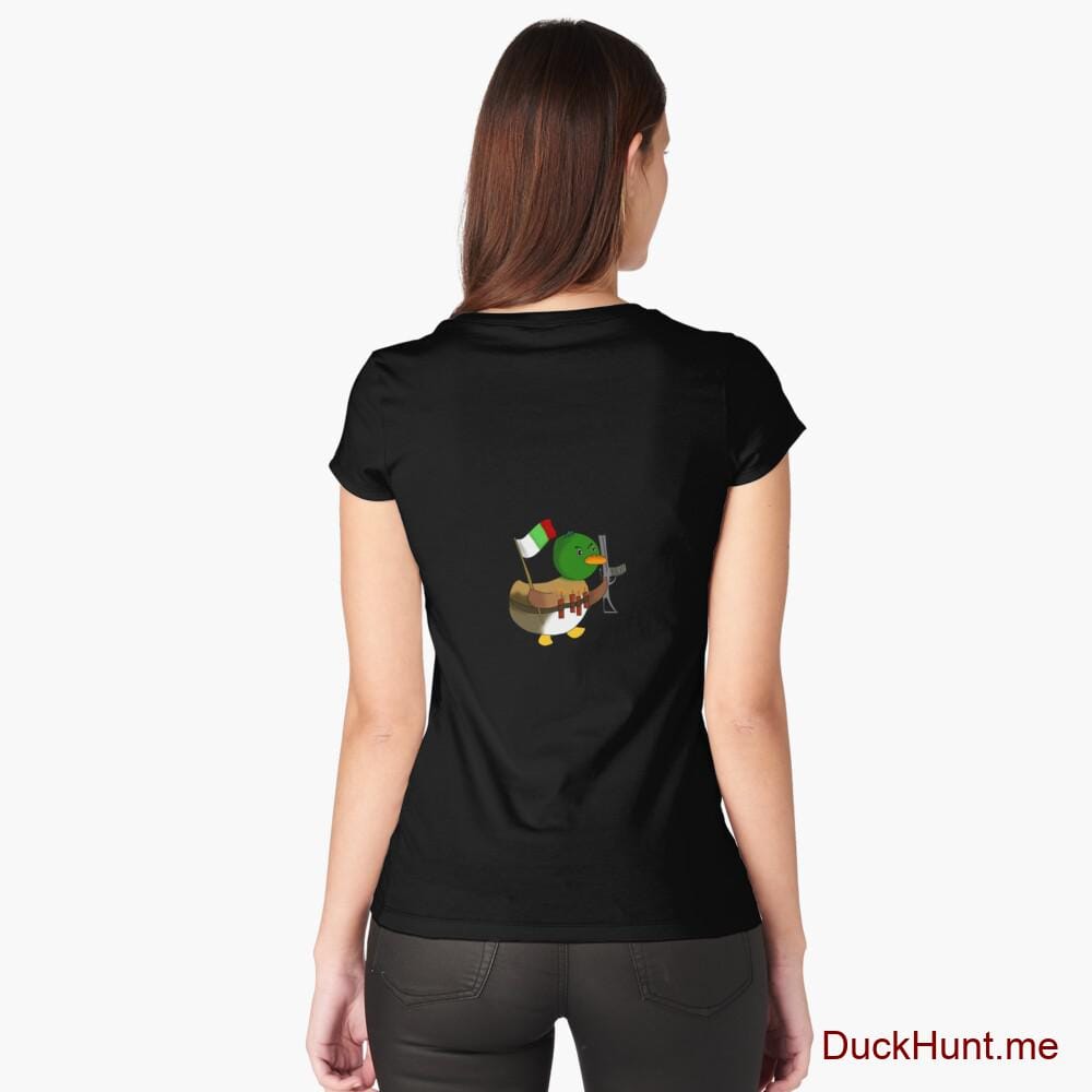 Kamikaze Duck Black Fitted Scoop T-Shirt (Back printed)