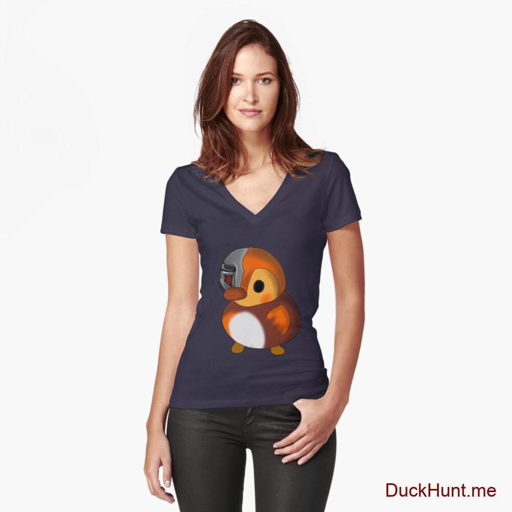Mechanical Duck Navy Fitted V-Neck T-Shirt (Front printed)