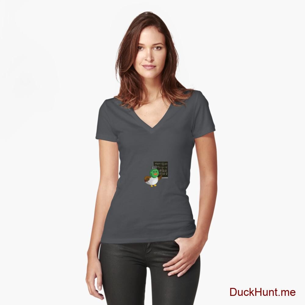 Prof Duck Dark Grey Fitted V-Neck T-Shirt (Front printed)
