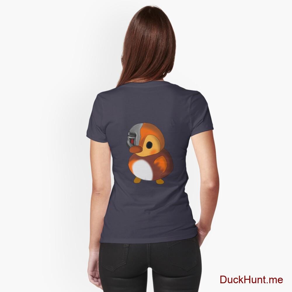 Mechanical Duck Navy Fitted V-Neck T-Shirt (Back printed)