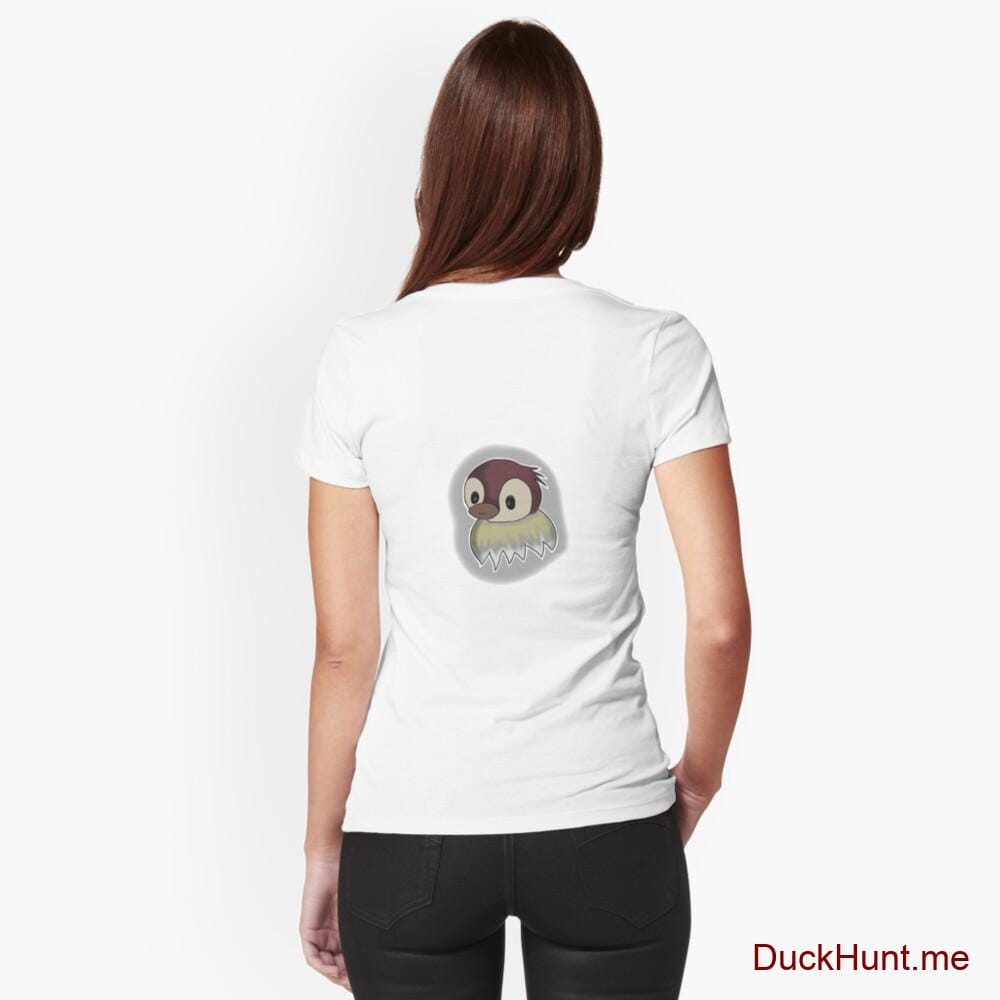 Ghost Duck (foggy) White Fitted V-Neck T-Shirt (Back printed)