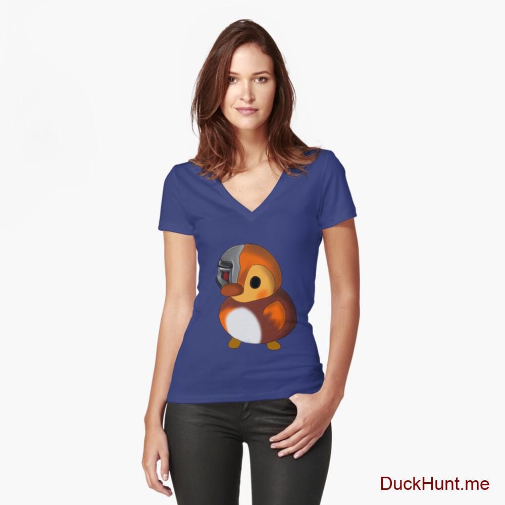 Mechanical Duck Blue Fitted V-Neck T-Shirt (Front printed)