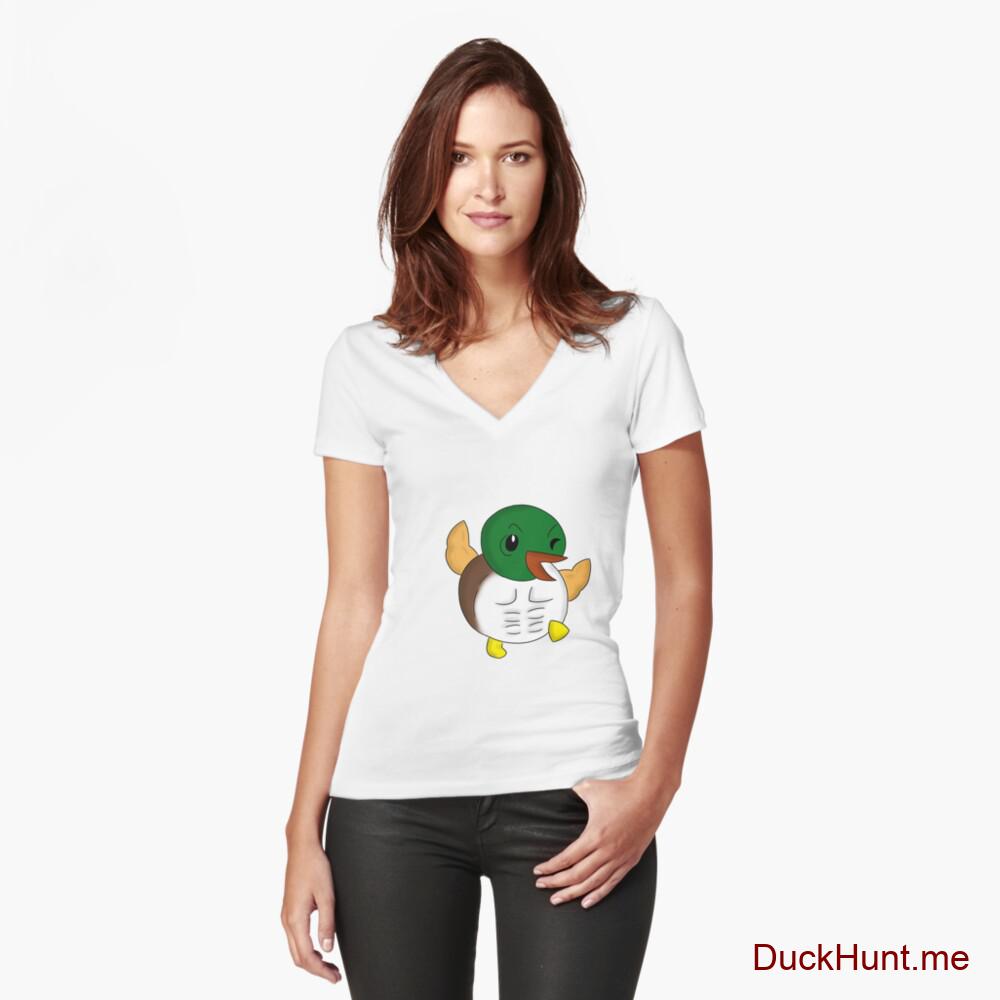 Super duck White Fitted V-Neck T-Shirt (Front printed)