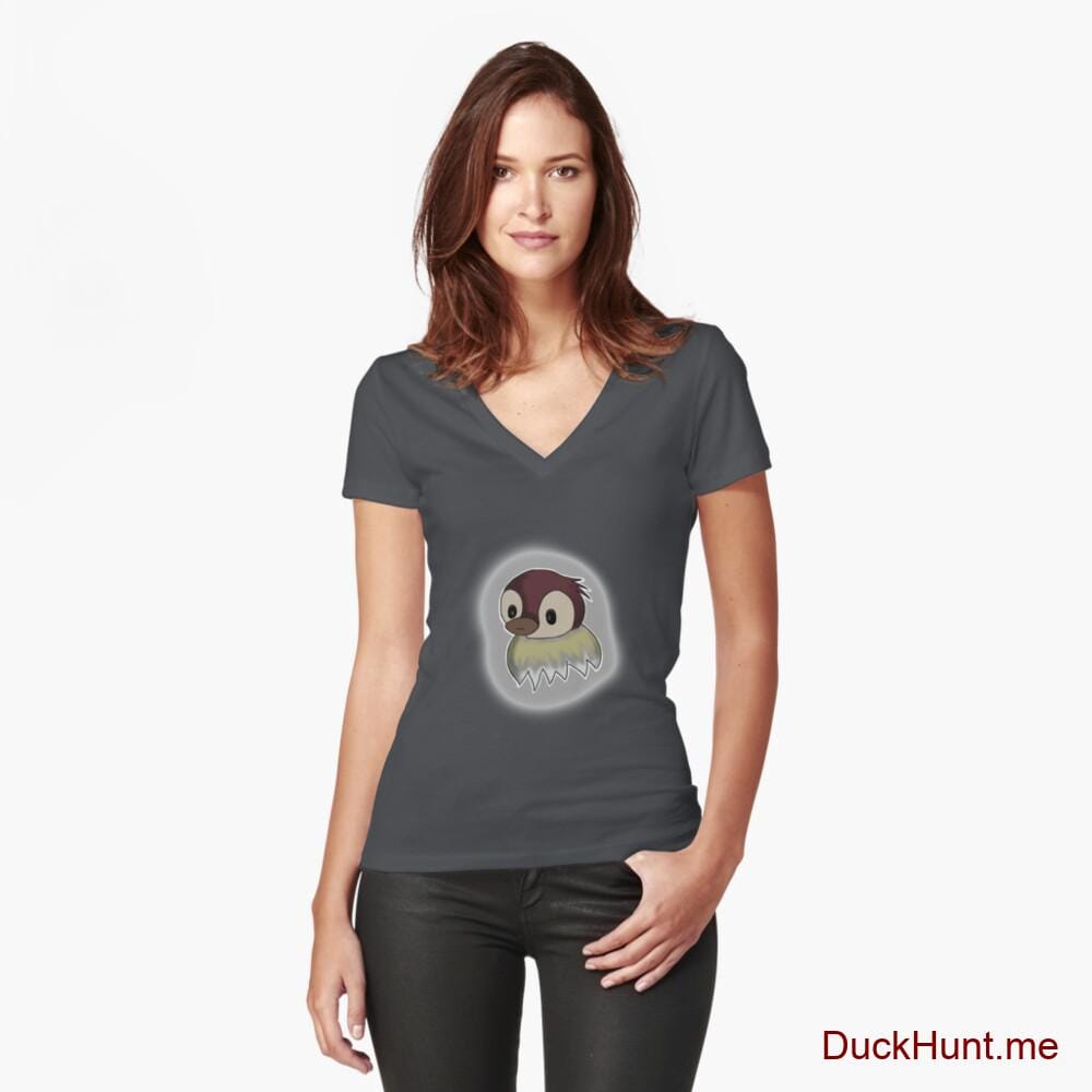 Ghost Duck (foggy) Dark Grey Fitted V-Neck T-Shirt (Front printed)