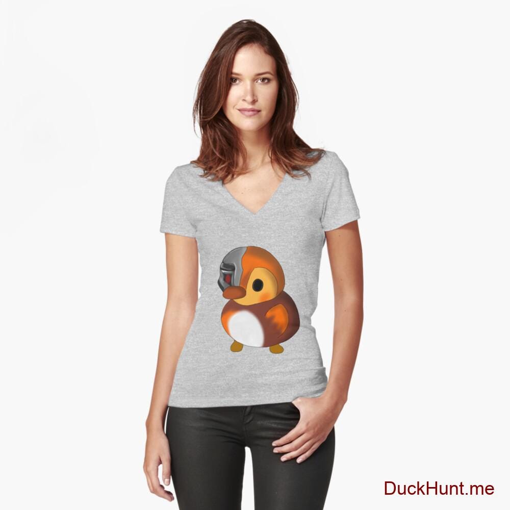 Mechanical Duck Heather Grey Fitted V-Neck T-Shirt (Front printed)