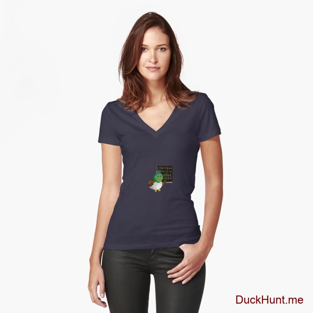 Prof Duck Navy Fitted V-Neck T-Shirt (Front printed)