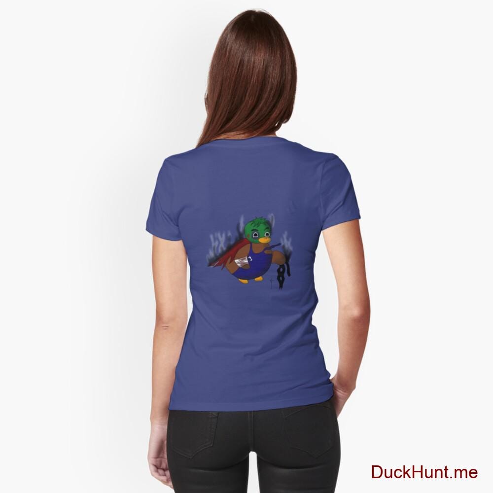 Dead Boss Duck (smoky) Blue Fitted V-Neck T-Shirt (Back printed)