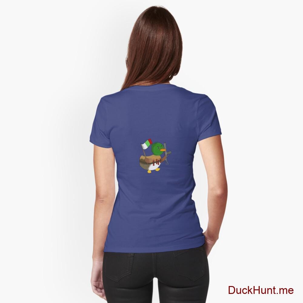 Kamikaze Duck Blue Fitted V-Neck T-Shirt (Back printed)