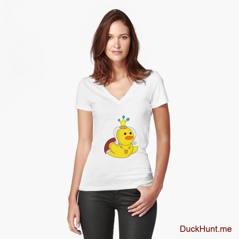 Royal Duck White Fitted V-Neck T-Shirt (Front printed)