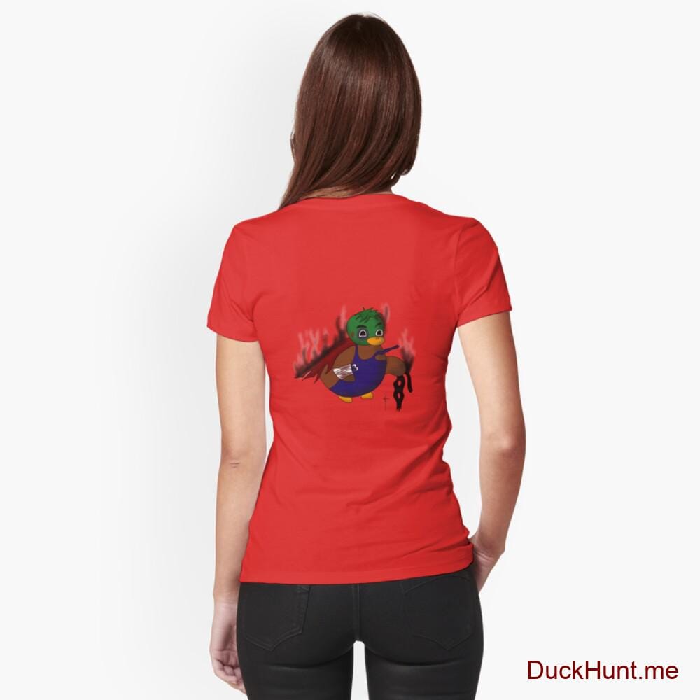 Dead Boss Duck (smoky) Red Fitted V-Neck T-Shirt (Back printed)