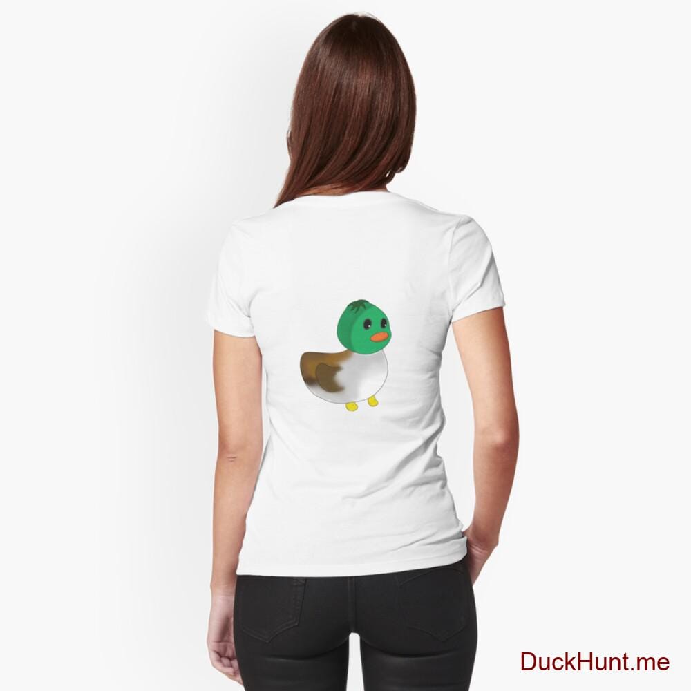 Normal Duck White Fitted V-Neck T-Shirt (Back printed)