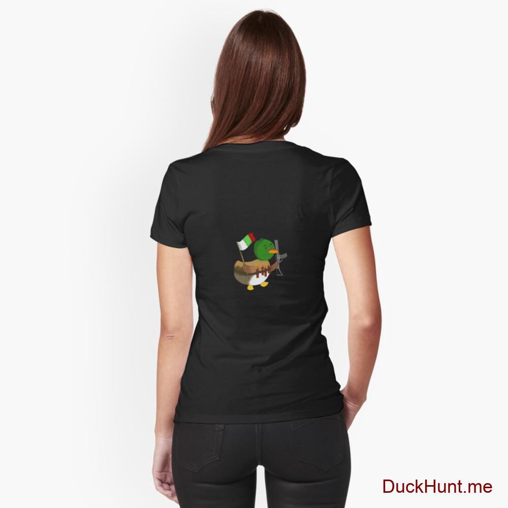 Kamikaze Duck Black Fitted V-Neck T-Shirt (Back printed)