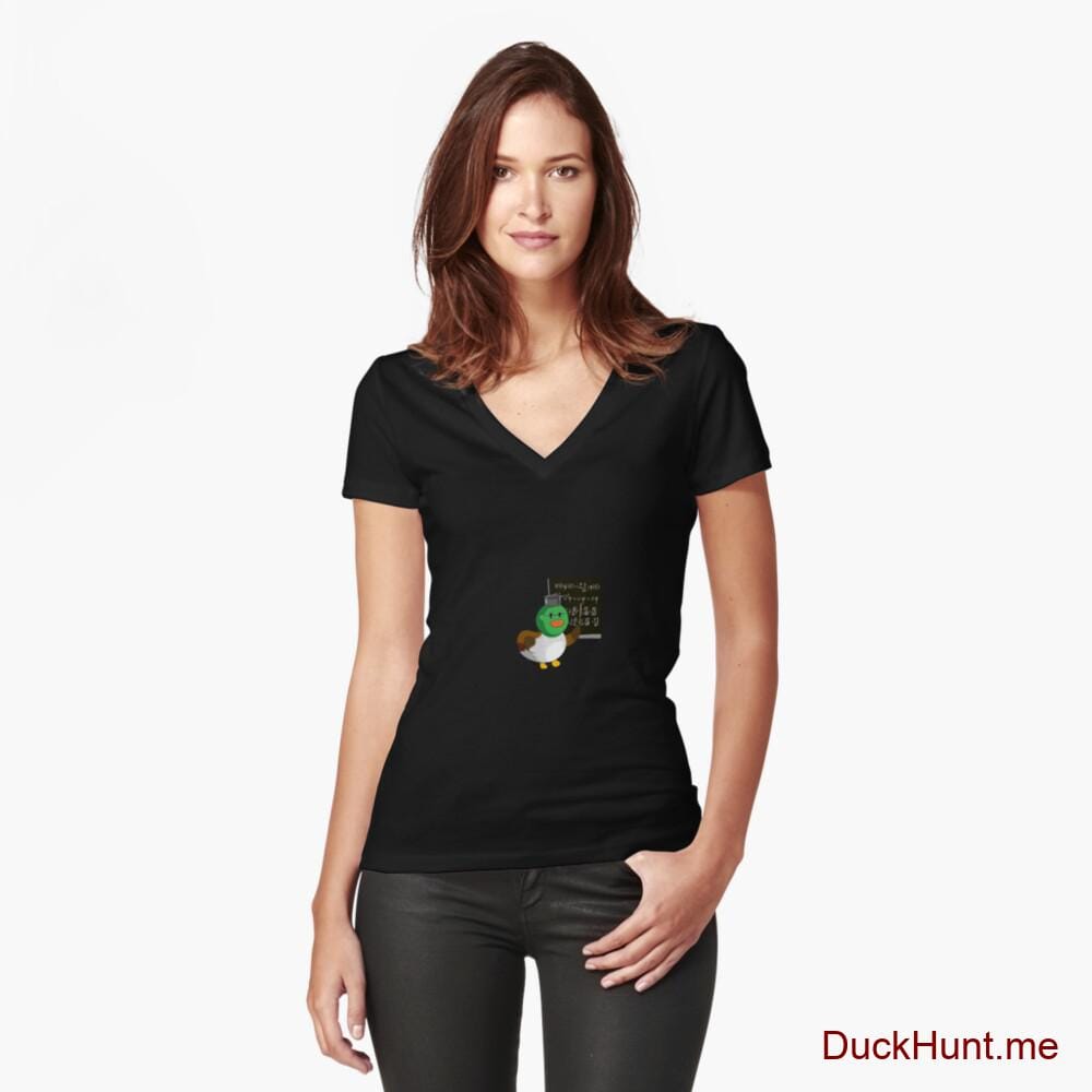 Prof Duck Black Fitted V-Neck T-Shirt (Front printed)