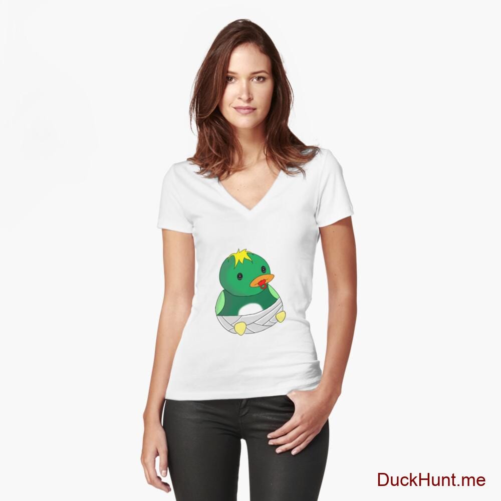 Baby duck White Fitted V-Neck T-Shirt (Front printed)