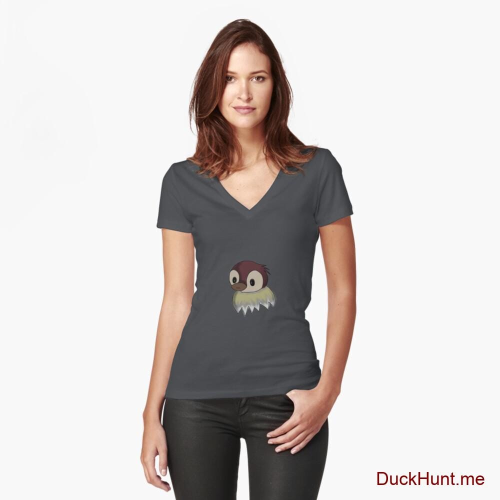 Ghost Duck (fogless) Dark Grey Fitted V-Neck T-Shirt (Front printed)