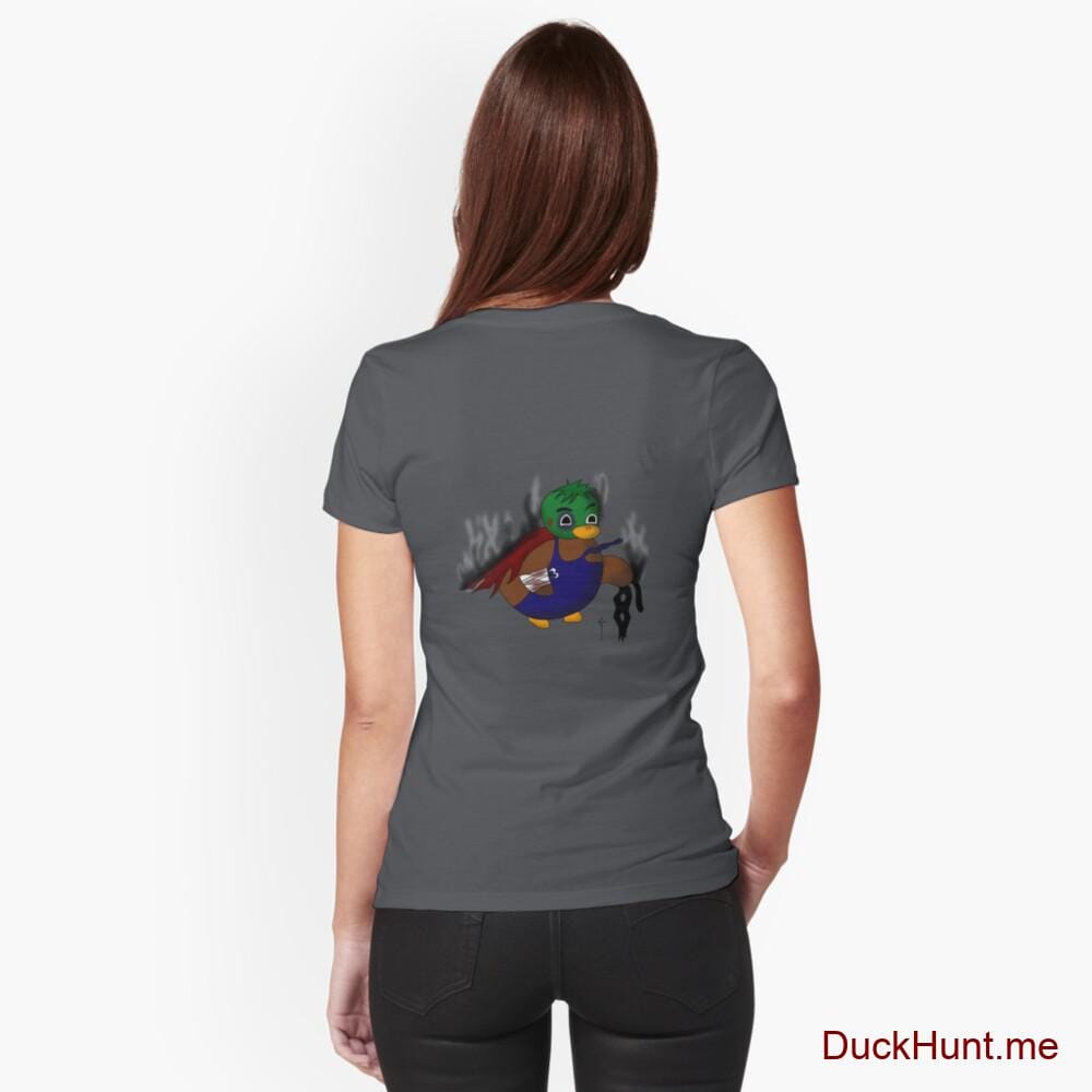 Dead Boss Duck (smoky) Dark Grey Fitted V-Neck T-Shirt (Back printed)