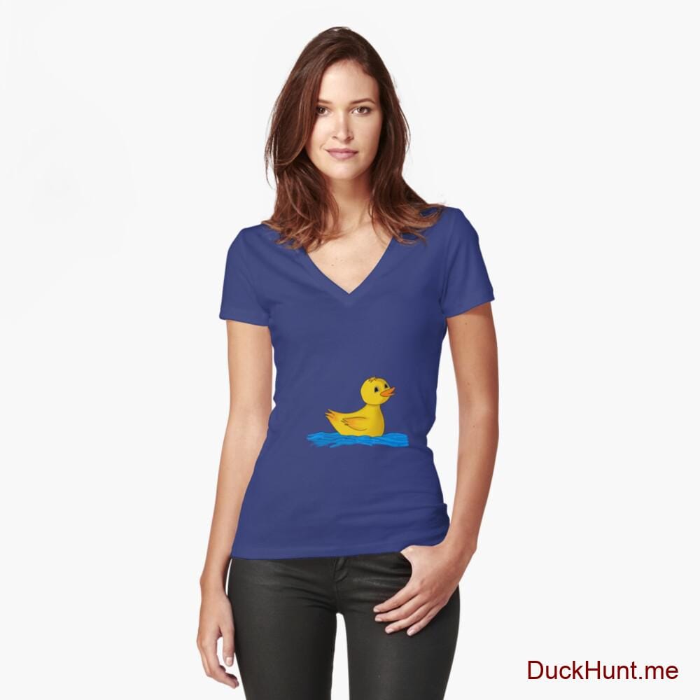 Plastic Duck Blue Fitted V-Neck T-Shirt (Front printed)