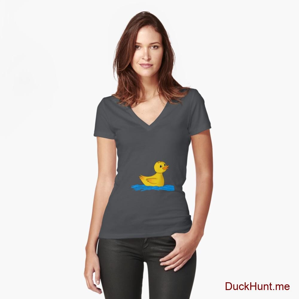 Plastic Duck Dark Grey Fitted V-Neck T-Shirt (Front printed)
