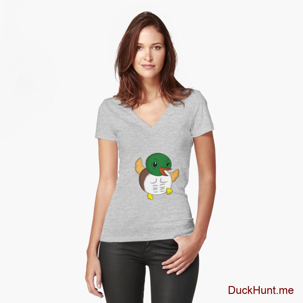 Super duck Heather Grey Fitted V-Neck T-Shirt (Front printed)