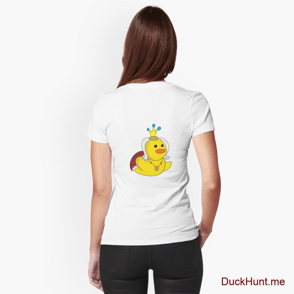 Royal Duck White Fitted V-Neck T-Shirt (Back printed)