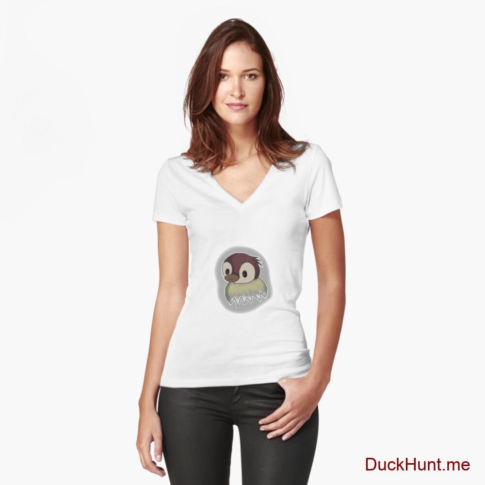 Ghost Duck (foggy) White Fitted V-Neck T-Shirt (Front printed)
