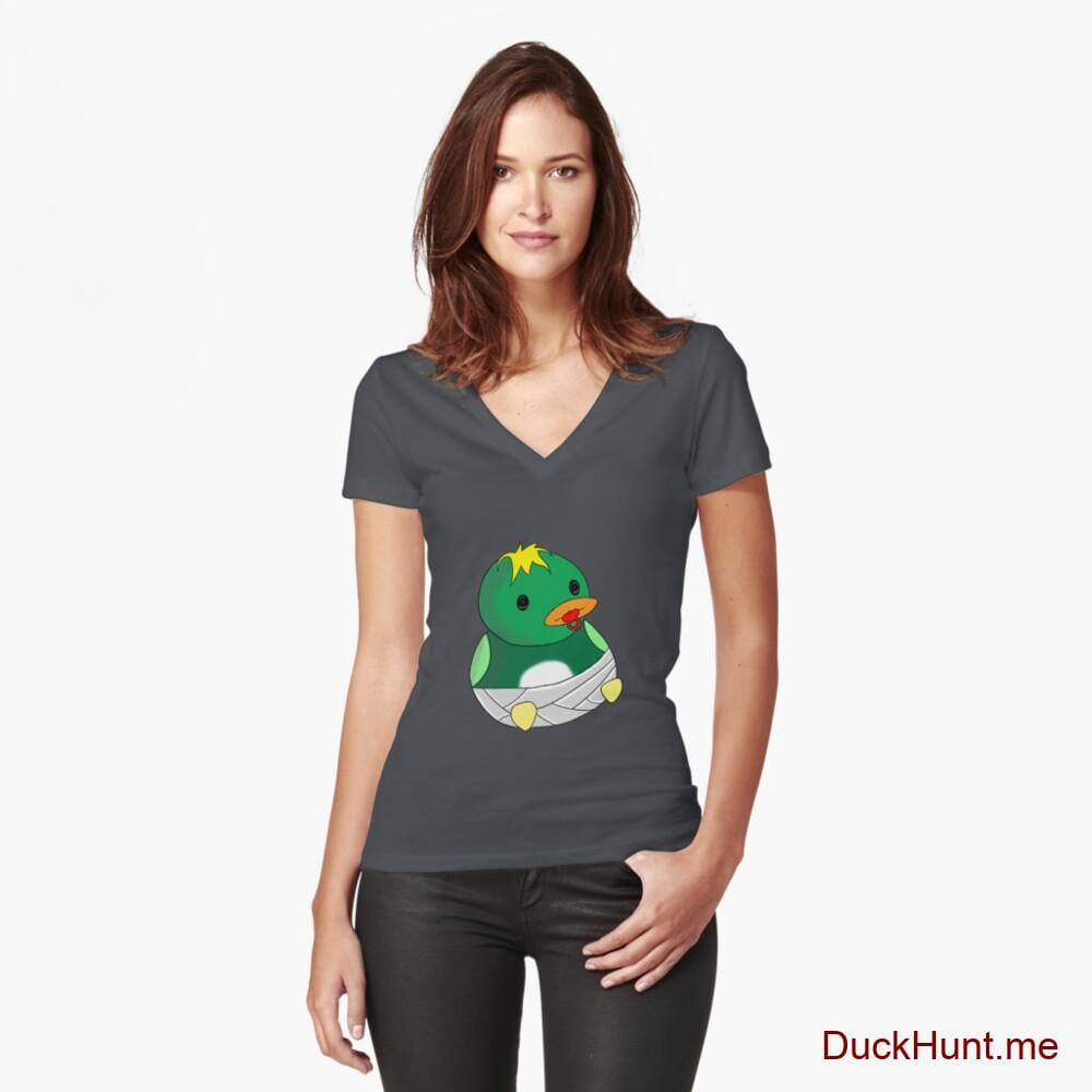Baby duck Dark Grey Fitted V-Neck T-Shirt (Front printed)