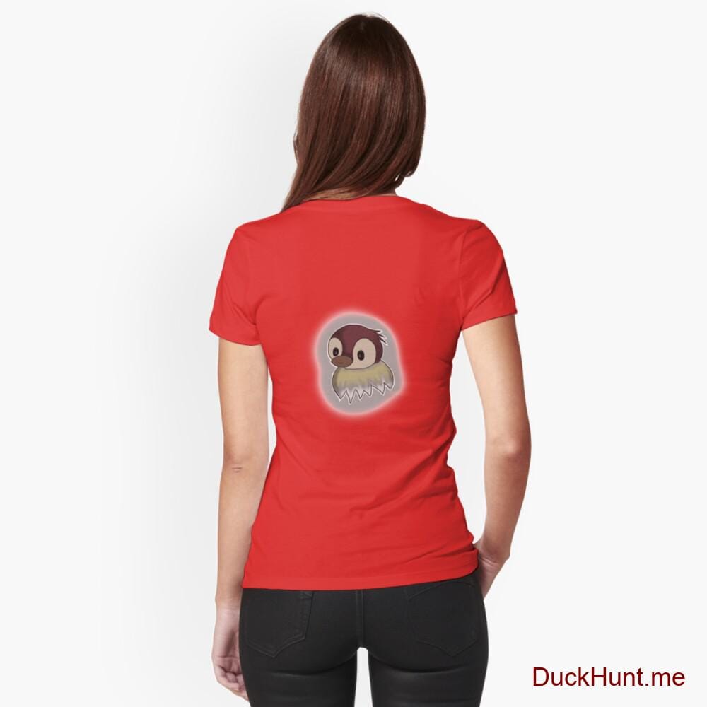 Ghost Duck (foggy) Red Fitted V-Neck T-Shirt (Back printed)
