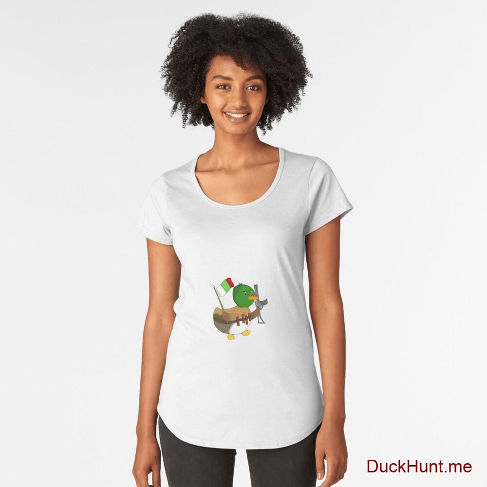 Kamikaze Duck White Premium Scoop T-Shirt (Front printed)