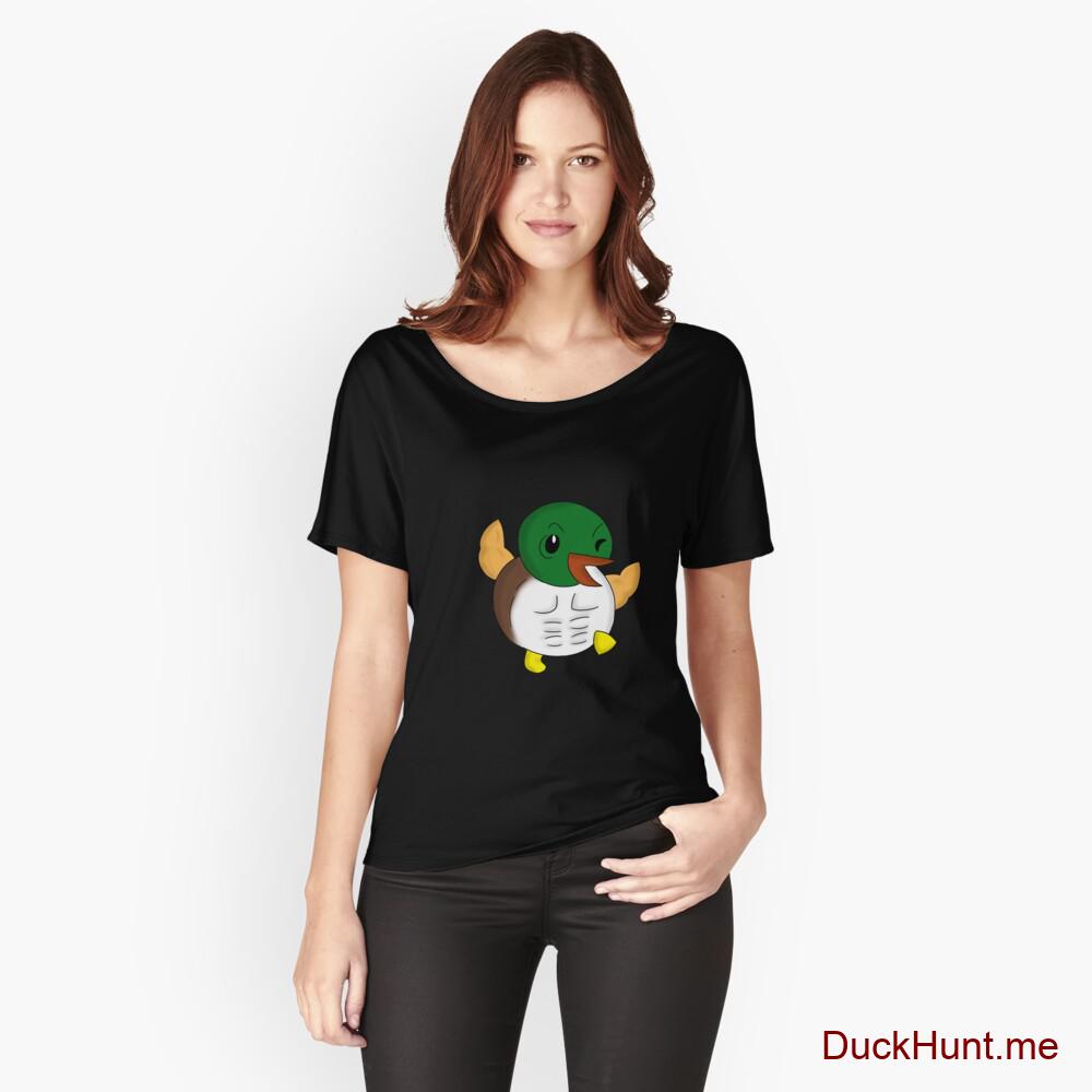 Super duck Black Relaxed Fit T-Shirt (Front printed)