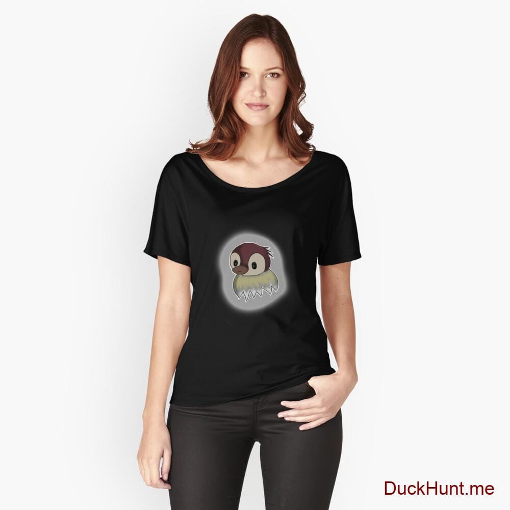 Ghost Duck (foggy) Black Relaxed Fit T-Shirt (Front printed)