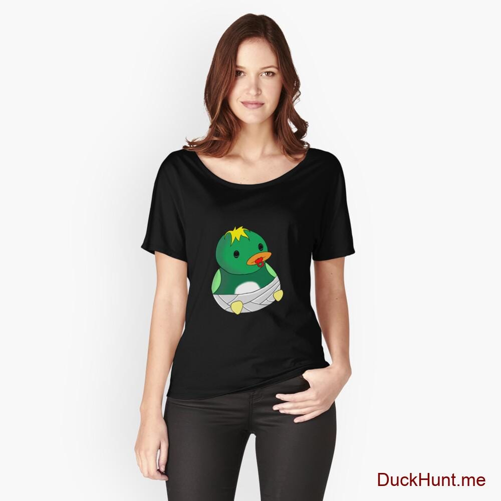 Baby duck Black Relaxed Fit T-Shirt (Front printed)