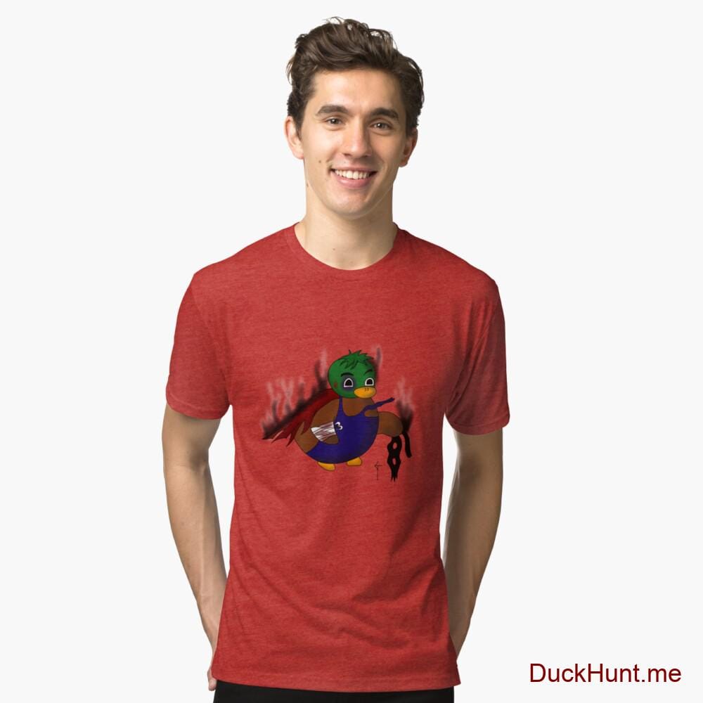 Dead Boss Duck (smoky) Red Tri-blend T-Shirt (Front printed)